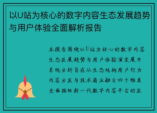 以U站为核心的数字内容生态发展趋势与用户体验全面解析报告